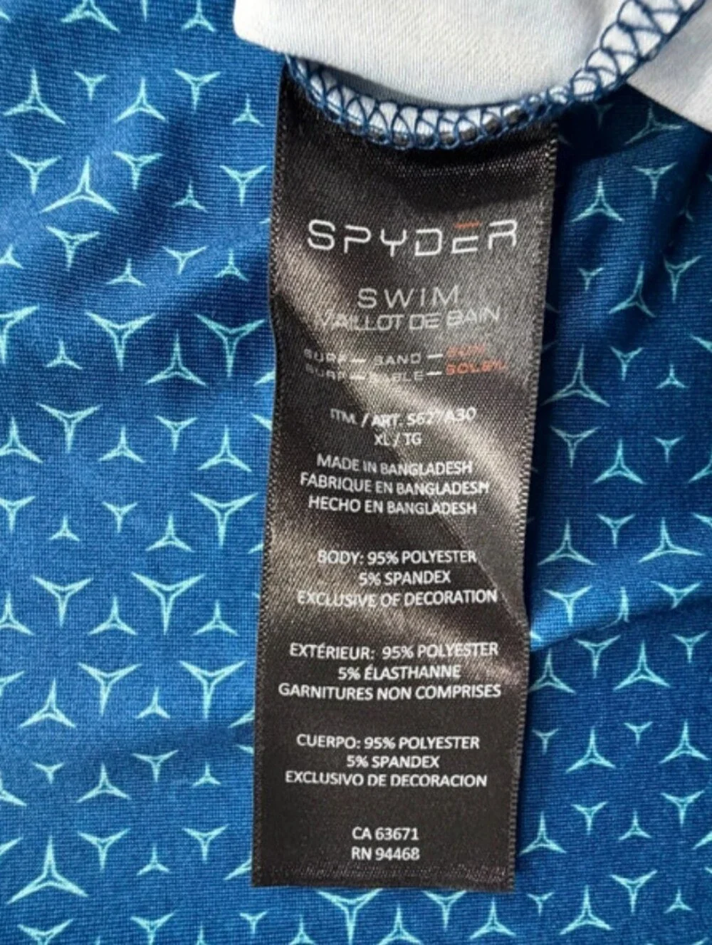 Spyder Swim Men’s Rash Guard Shirt L -Blue UPF 30+ T-Shirt